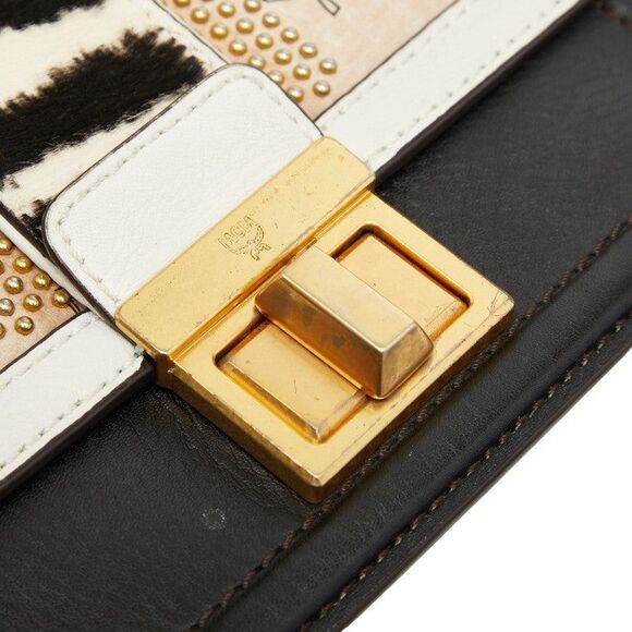MCM Visetos Logogram Studs Leather Shoulder Bag